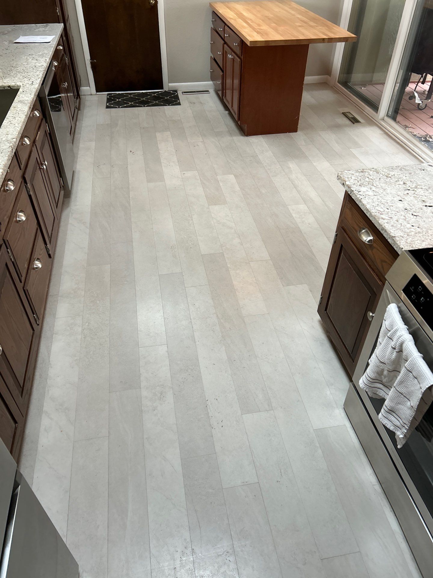 Kitchen with new flooring installed