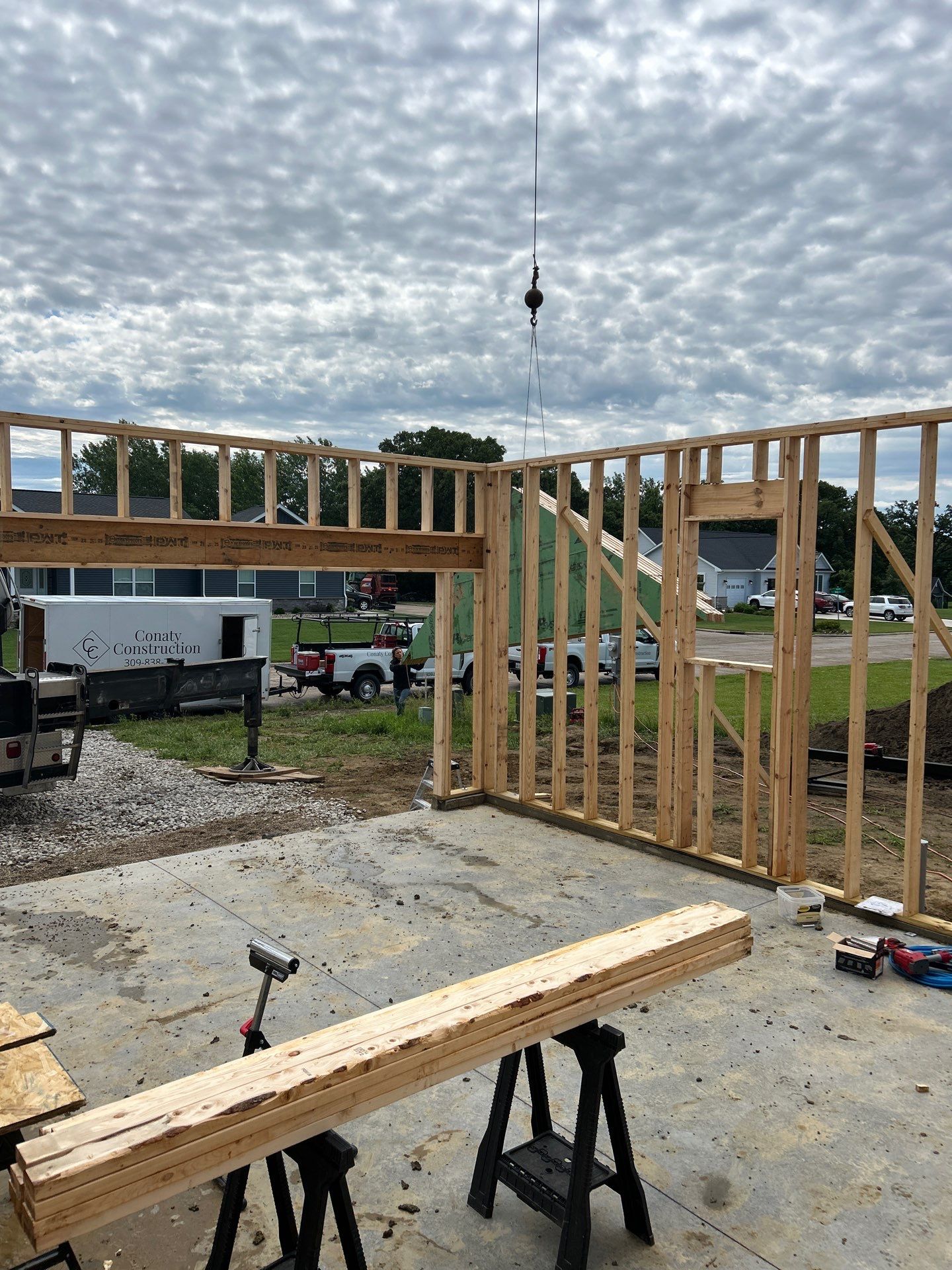 Wall framing on a new slab (work in progress)