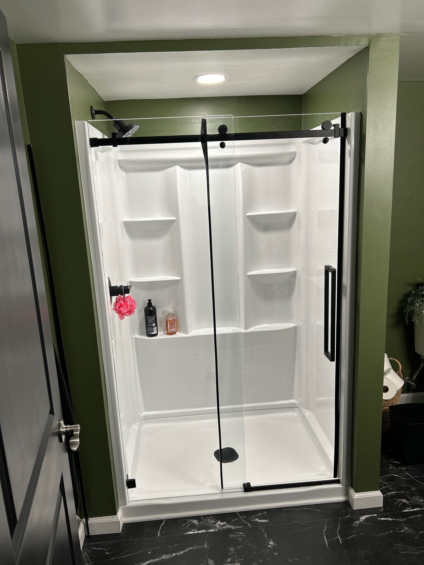 Shower with a black frame