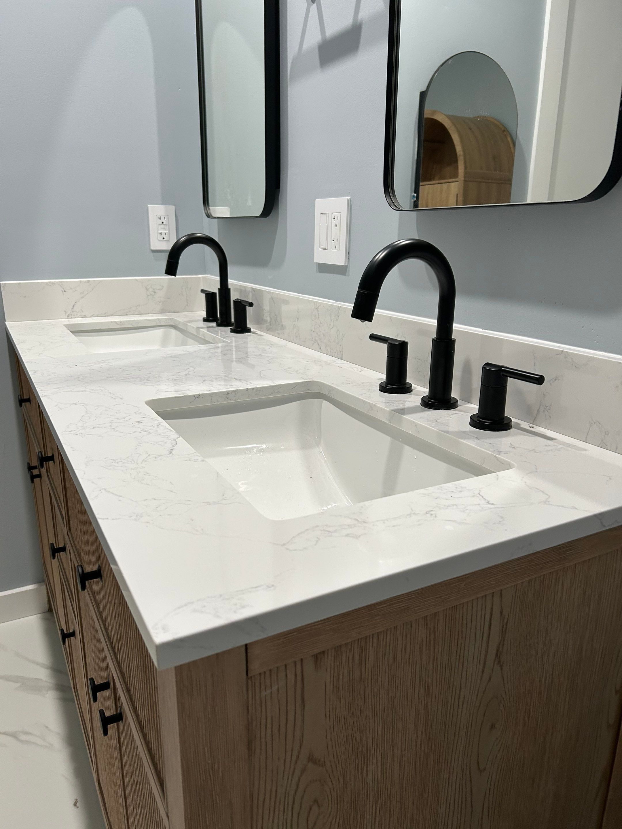 Double vanity in a finished bathroom