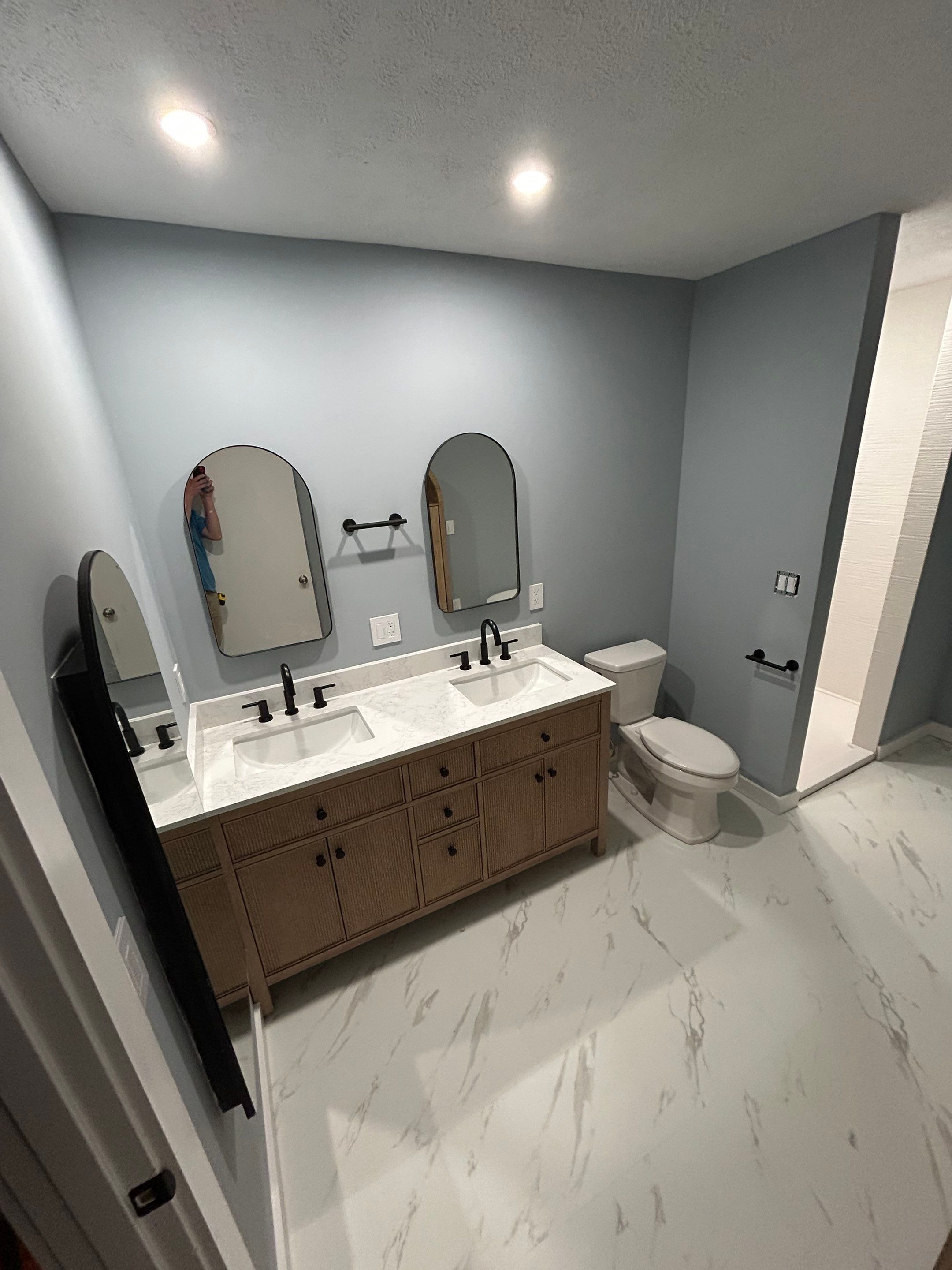 Wide view of a finished bathroom