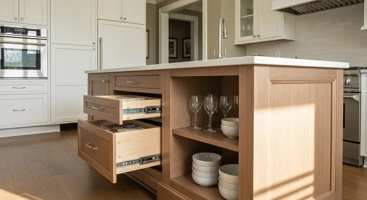 Kitchen island cabinetry and storage