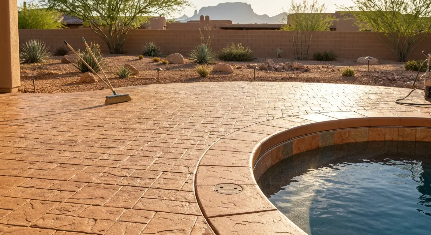 Stamped concrete pool deck