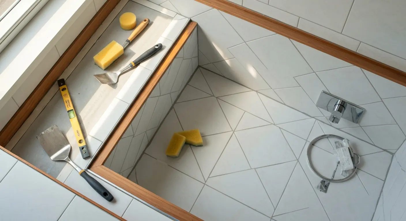 Tile shower installation with custom layout