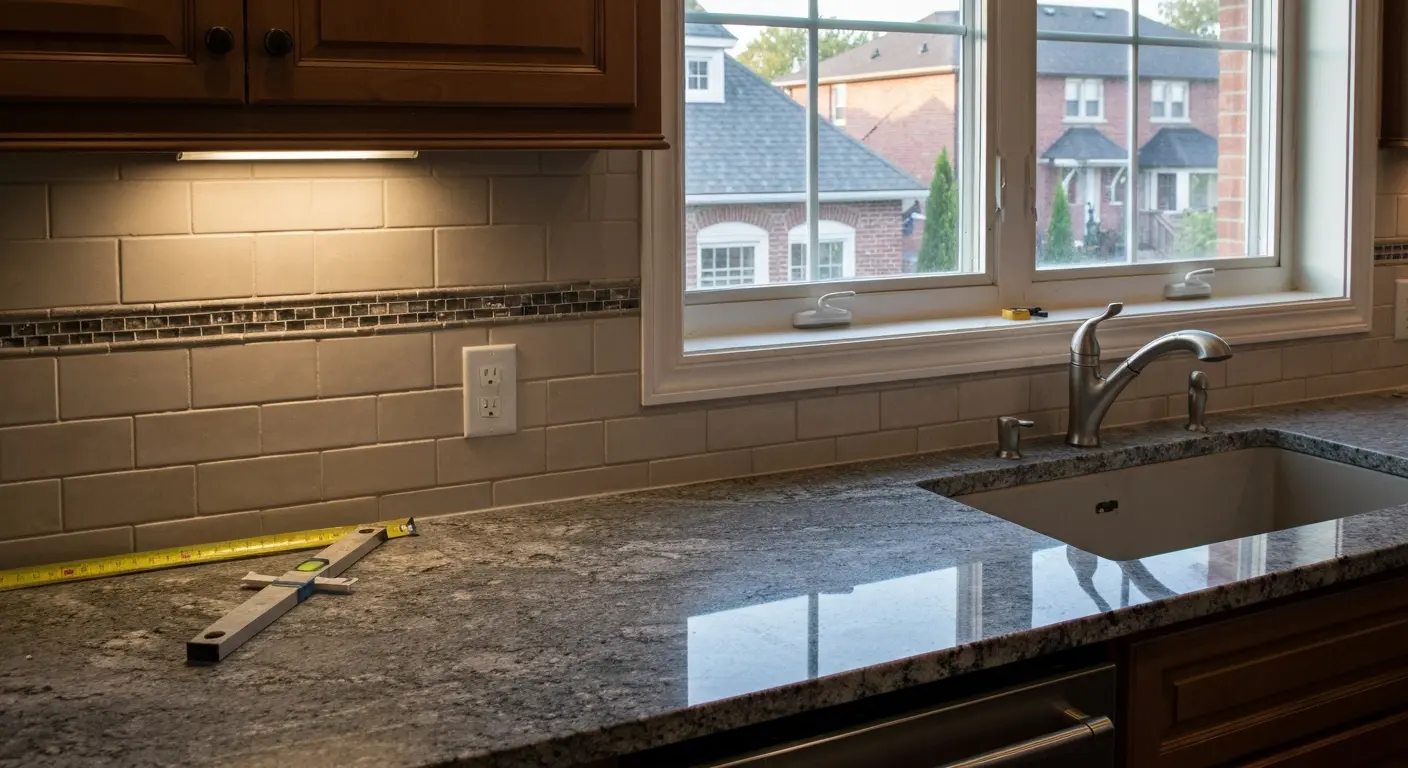 Granite countertop with custom backsplash