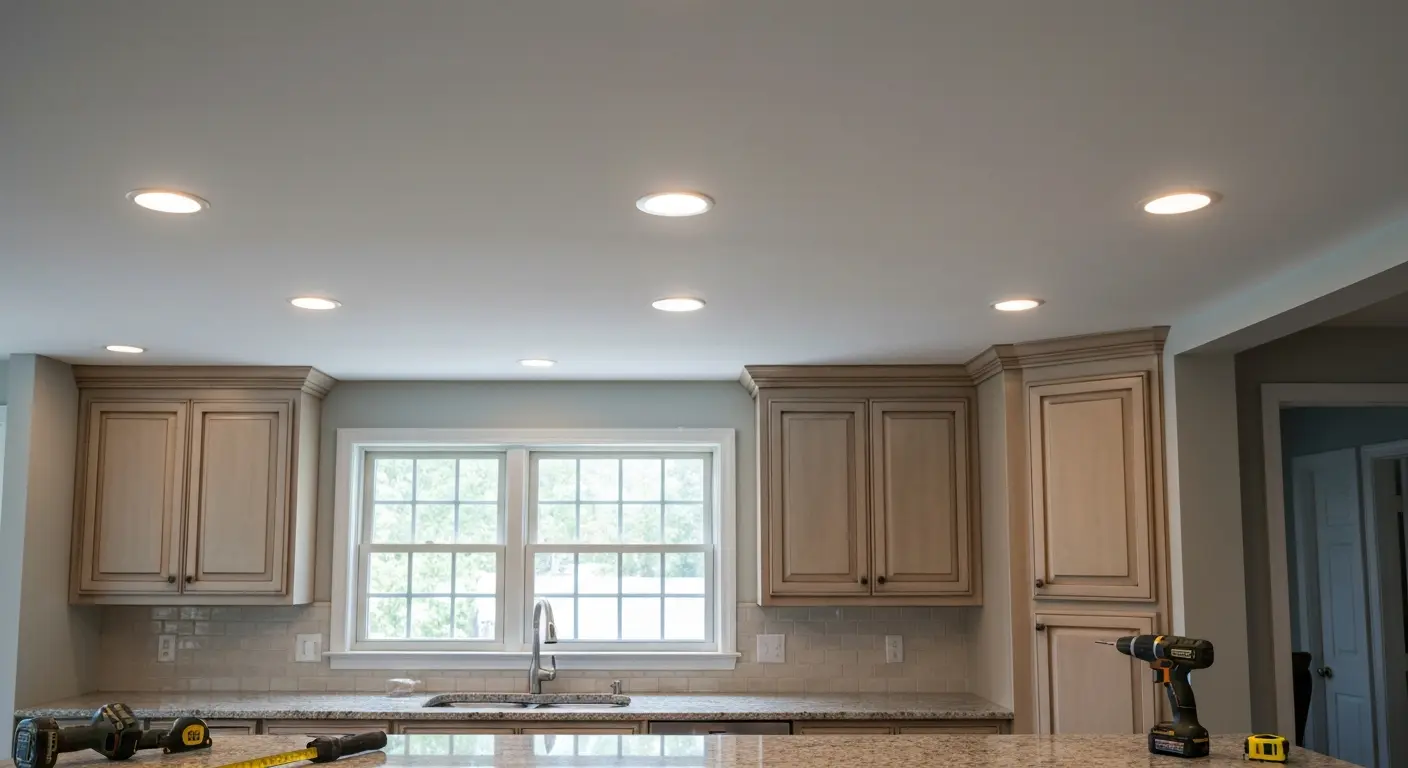 Recessed kitchen lighting installation