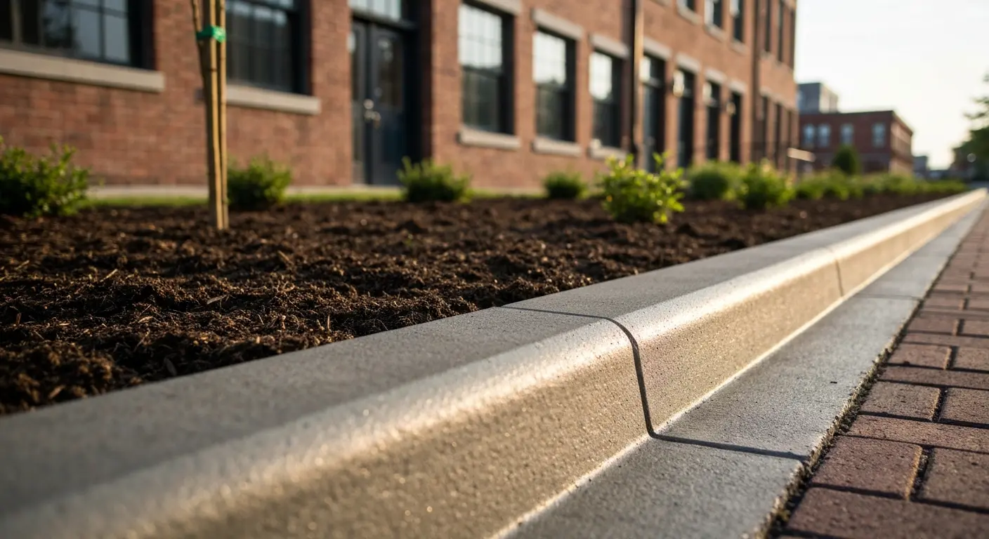 Concrete curb and landscaping