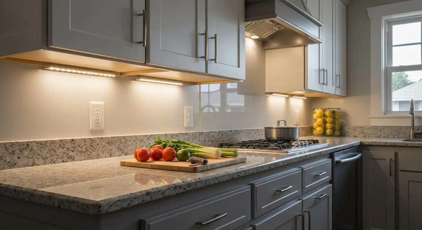 Under-cabinet LED lighting installed