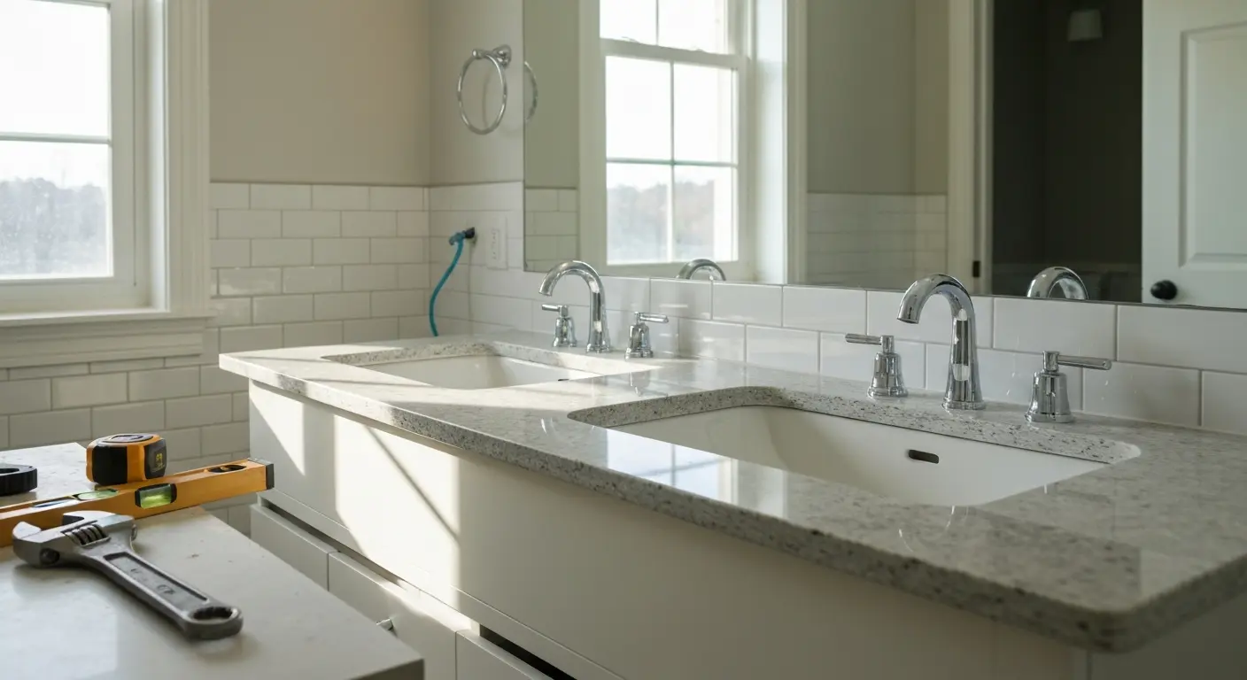 Double-sink bathroom vanity installation