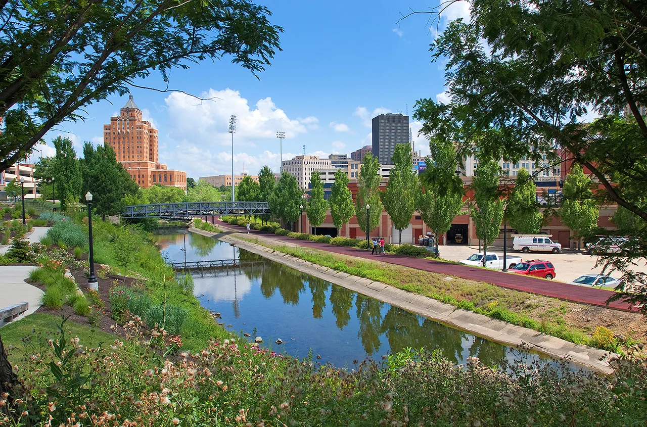 Downtown Akron Ohio — Ohio and Erie Canal towpath