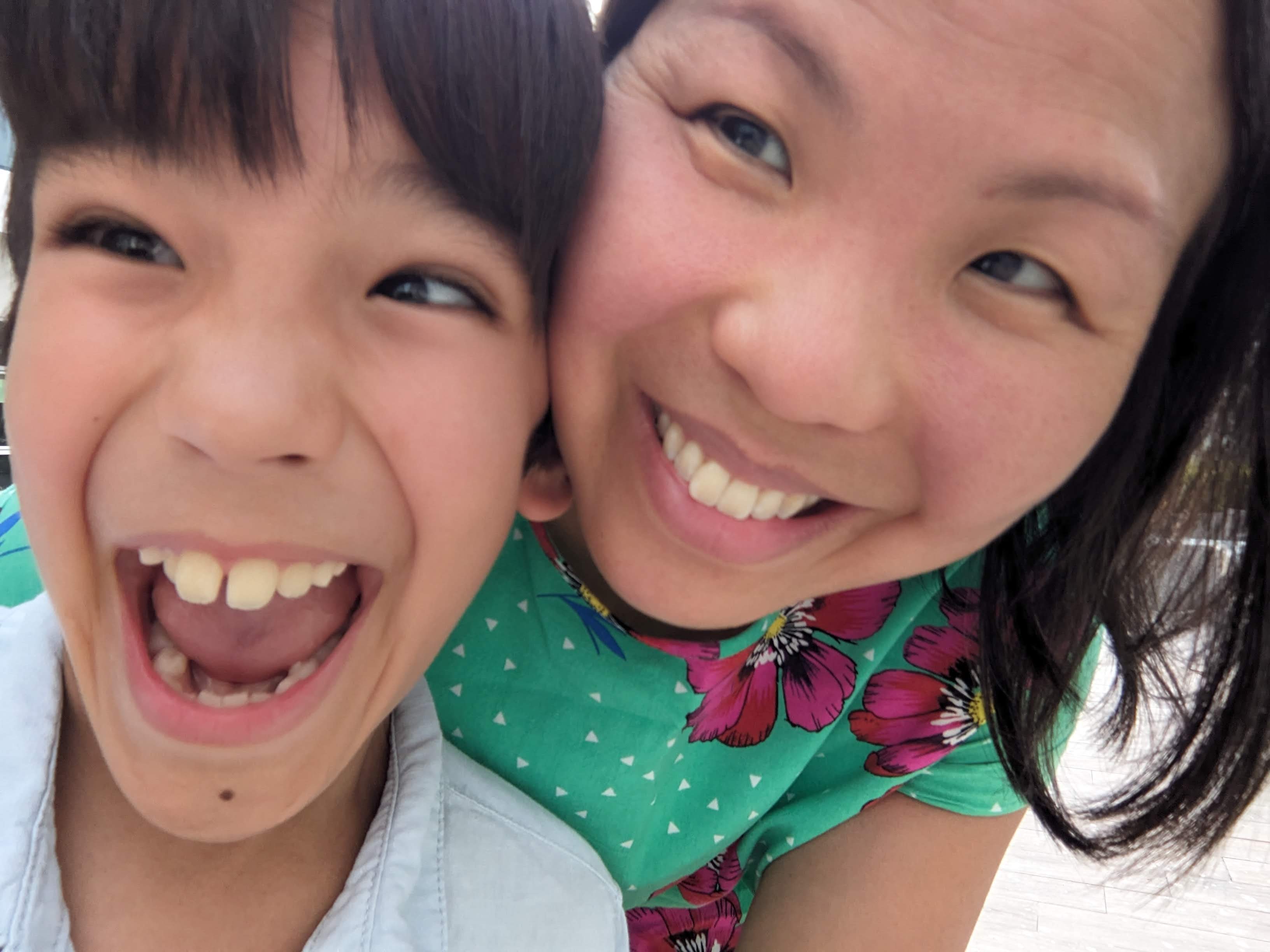 Christine laughing with her son