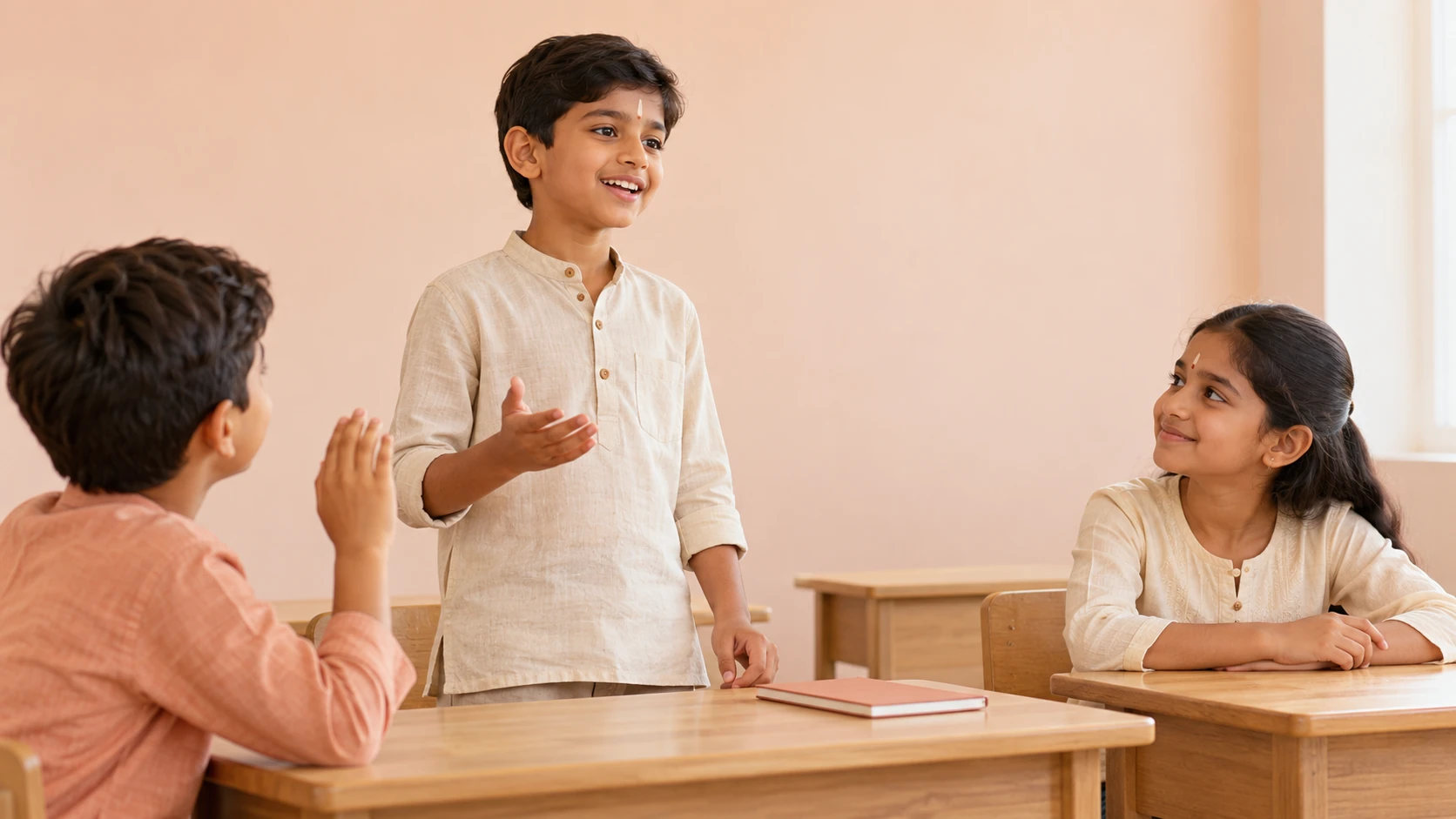 A confident child speaking up in front of classmates