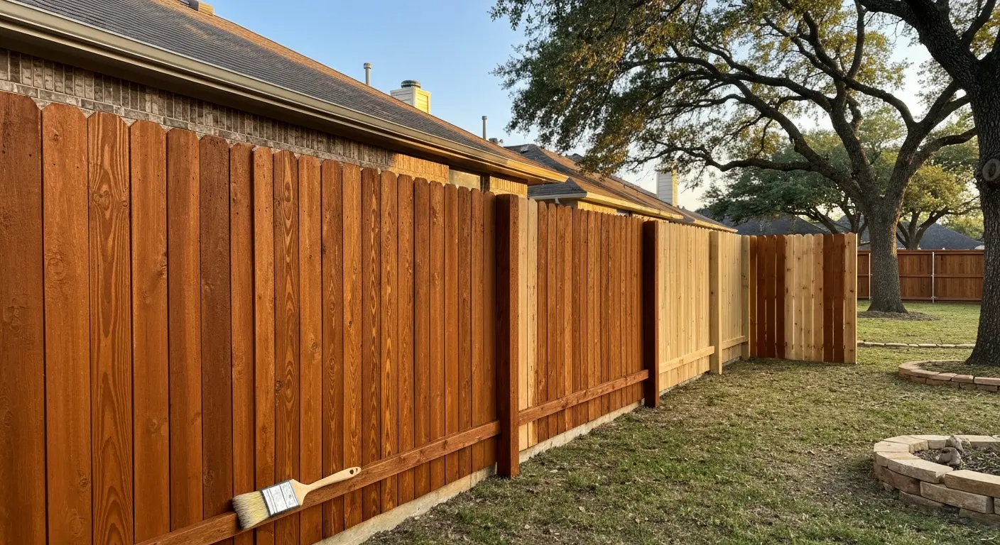 Fence staining in Fort Worth backyard