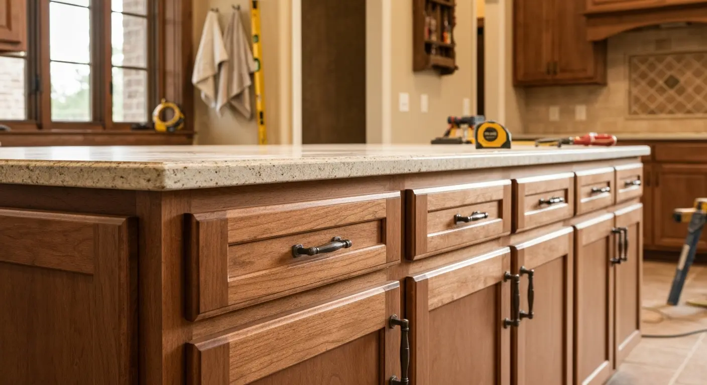 Custom kitchen island cabinet installation