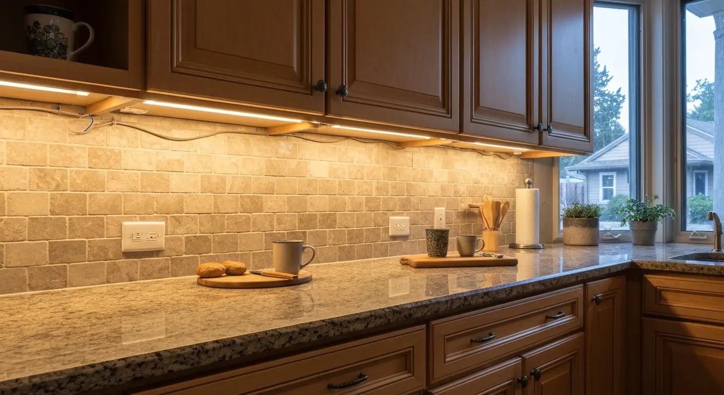 Under-cabinet LED lighting installation