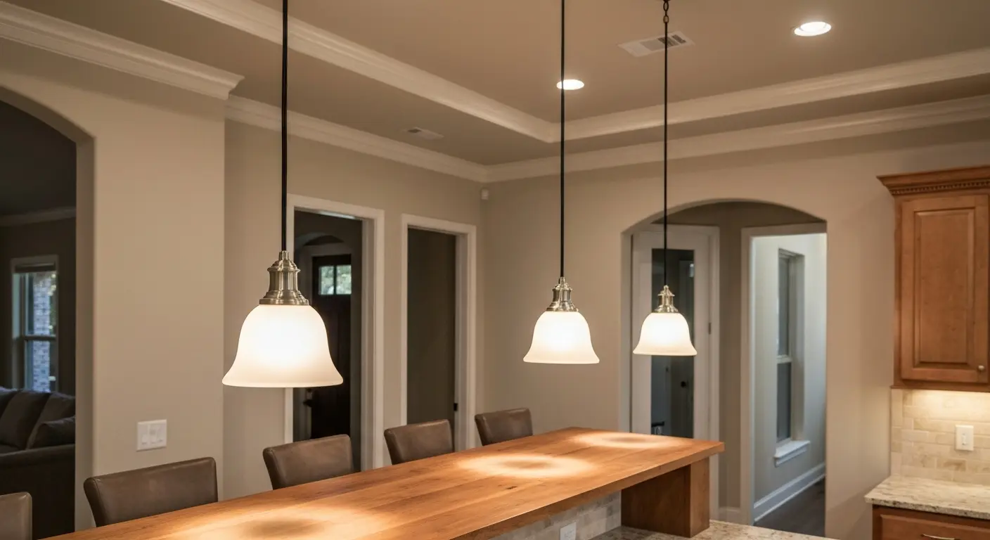 Pendant light installation over kitchen island