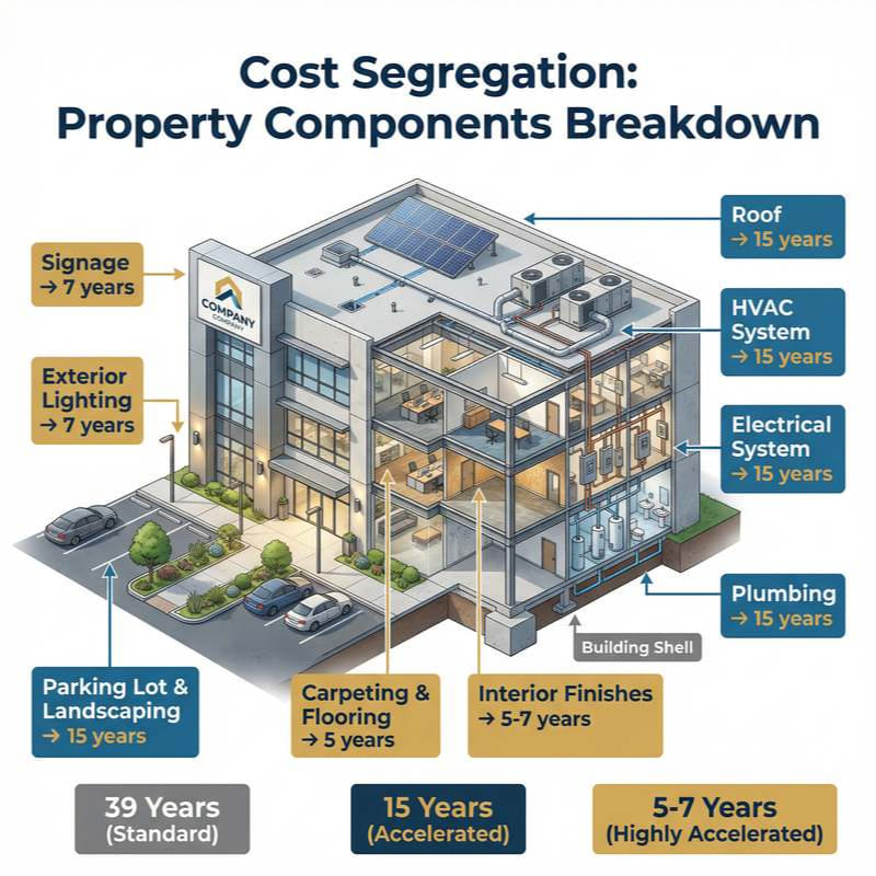 Commercial building components eligible for accelerated depreciation in Tennessee cost segregation studies