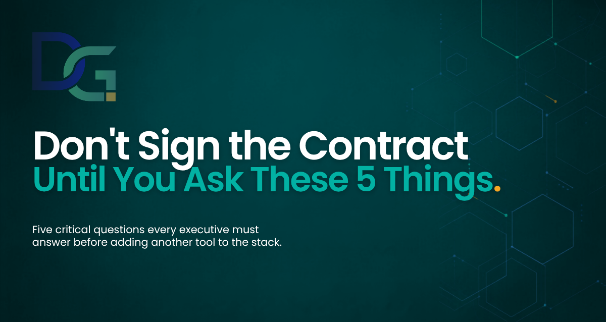 Digital GrowthScale Graphic: The 5 Questions Every CEO Should Ask Before Buying AI Tools