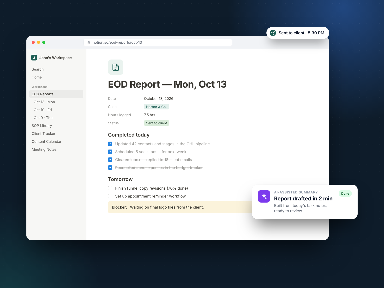 EOD Report in Notion