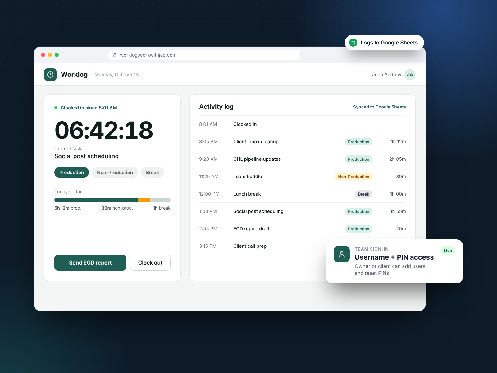 Timesheet and EOD worklog in GoHighLevel