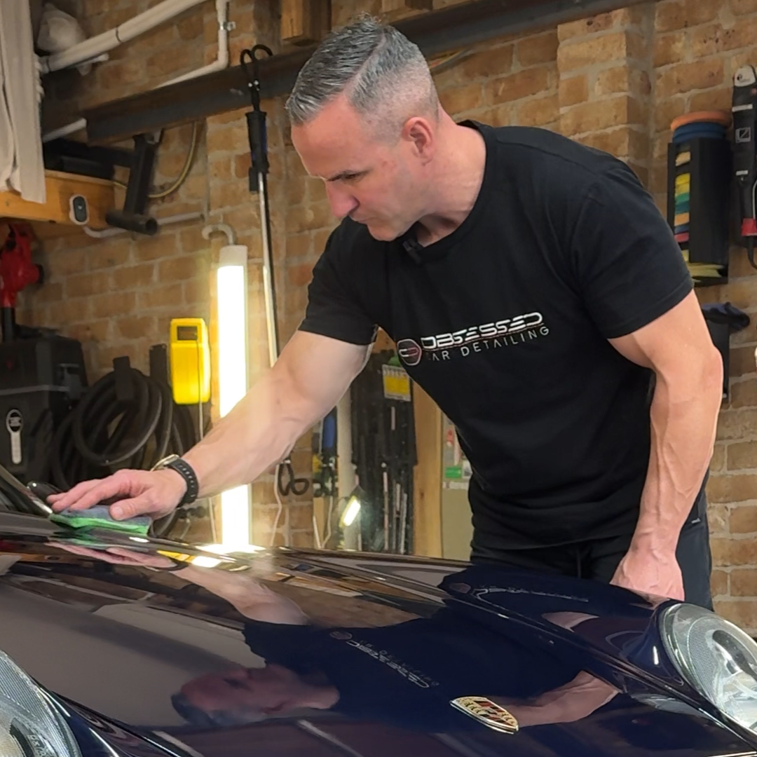 Tim Martin applying ceramic coating on Porsche