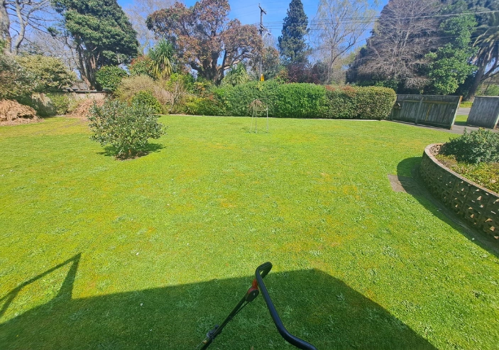 Brodie from Brodie’s Property Maintenance inspecting a Whanganui property for lawn and garden care services