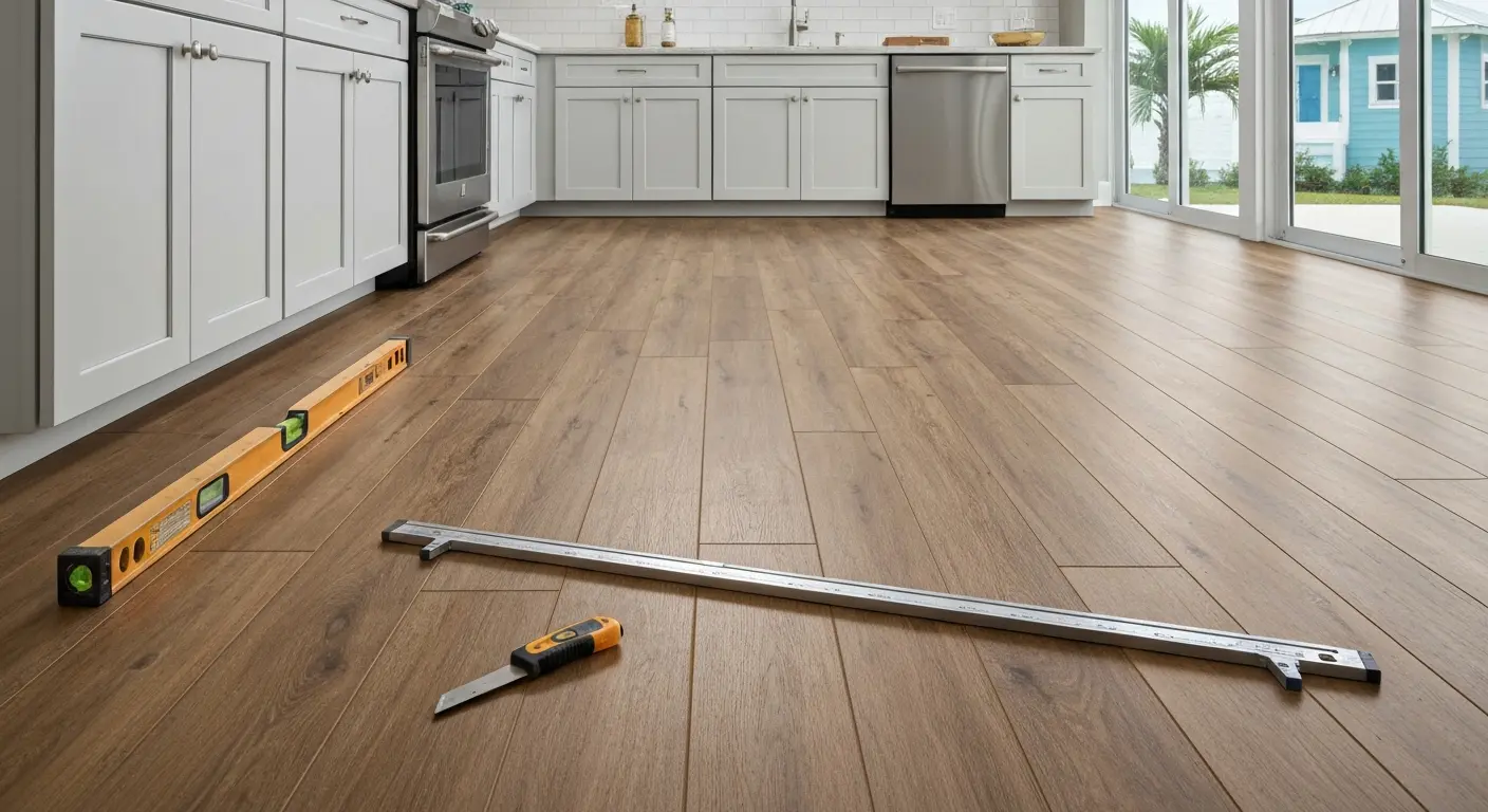 Luxury vinyl plank flooring in modern kitchen