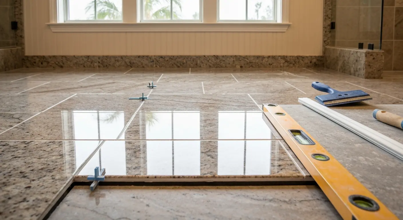 Natural stone bathroom floor