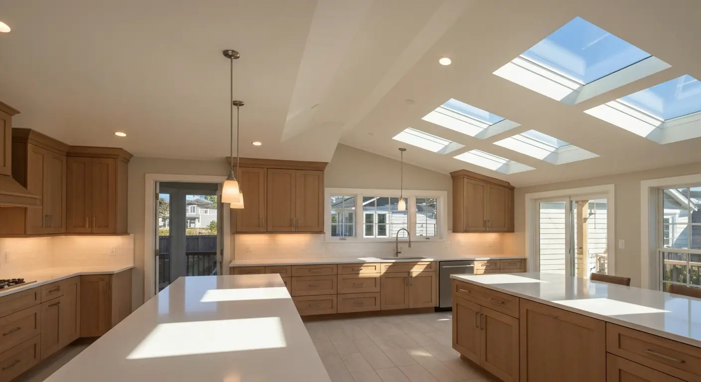 Bright coastal kitchen lighting