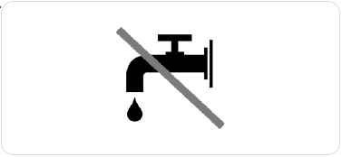 Crossed-out faucet symbol meaning do not use water on hearing aids