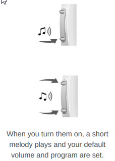 Rocker switch diagram showing the upper and lower press positions with a musical note indicating the startup and shutdown melody