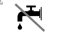 Crossed-out faucet symbol meaning do not use water on hearing aids