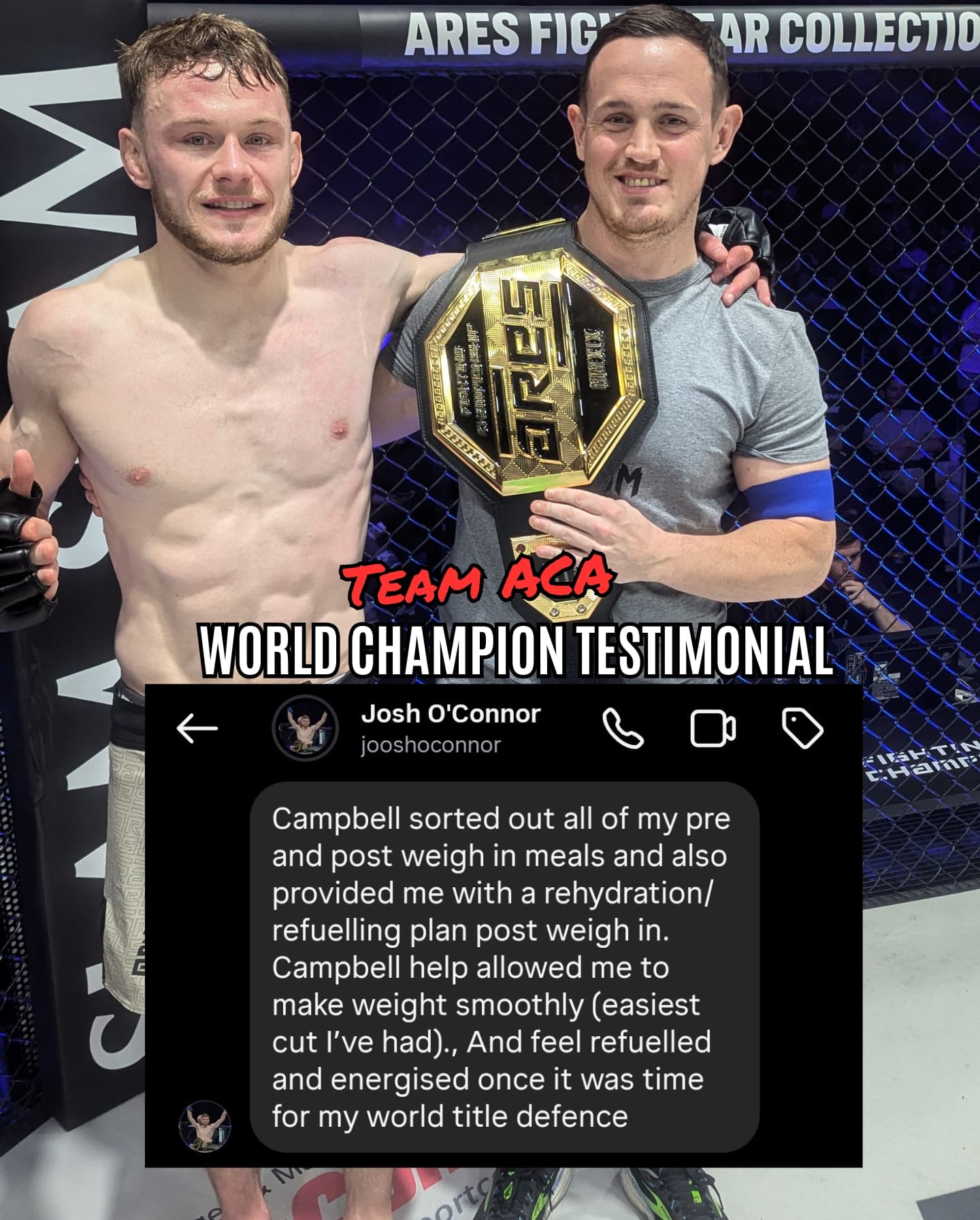 Josh O'Connor, Ares FC world champion, with Campbell