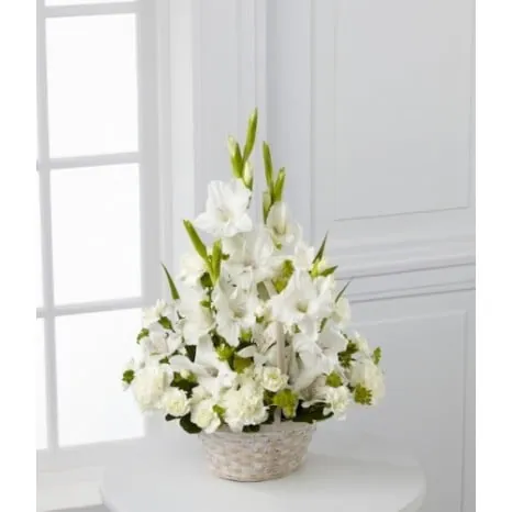 Sympathy Arrangement of White Gladioli and Lilies