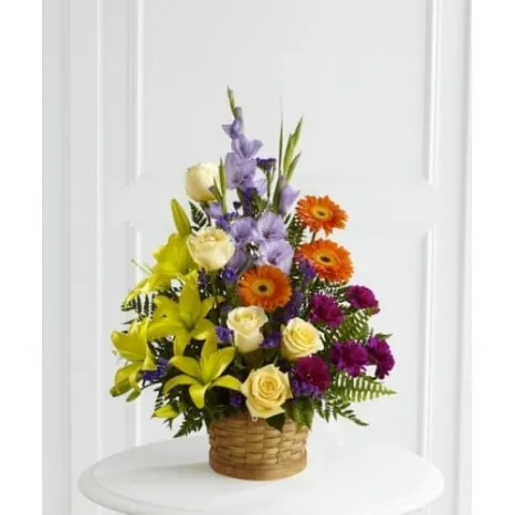 Vibrant Garden Basket of Roses and Lilies