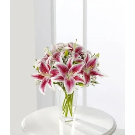 Arrangement of Pink Stargazer Lilies in a Vase