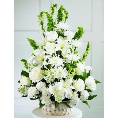 All-White Standing Spray of Roses and Lilies