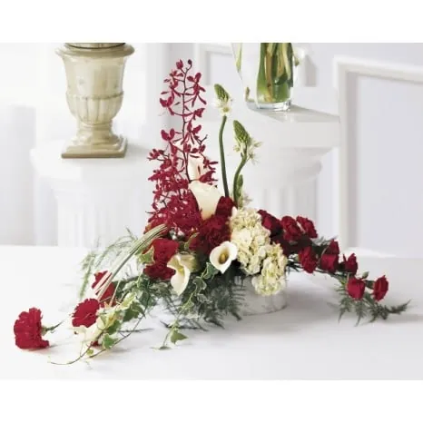 Casket Piece of White Calla Lilies and Red Carnations