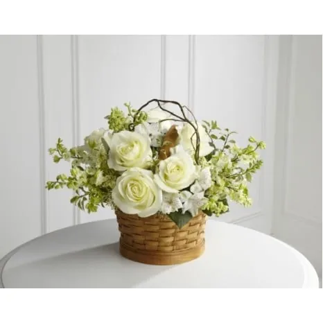 Wicker Basket of Roses and Peruvian Lilies
