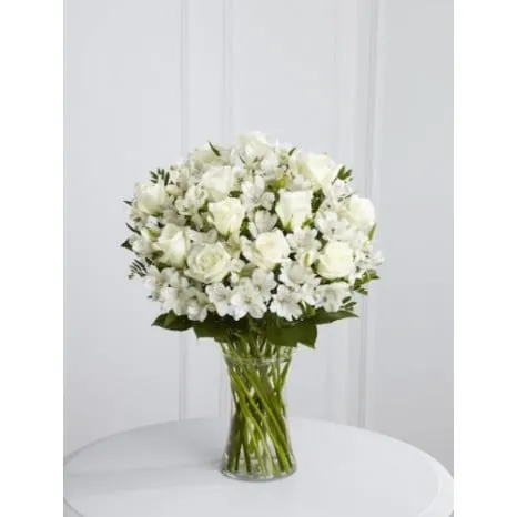 Glass Vase of White Roses and Peruvian Lilies