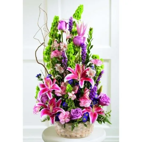 Planter of Stargazer Lilies and Lavender Roses