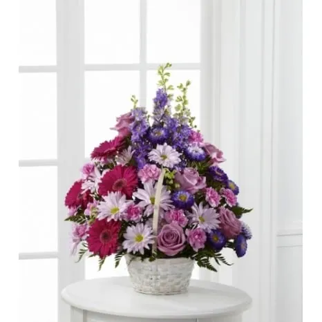 Garden Basket of Lavender Roses and Daisies