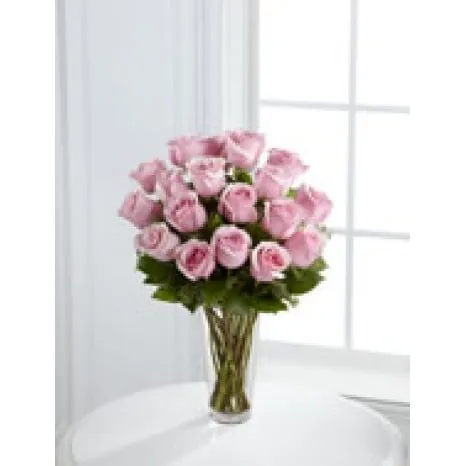 Bouquet of Pink Roses in a Glass Vase