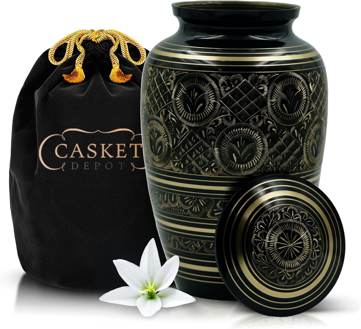 Majestic Wheat Sheaf Urn, Black and Gold