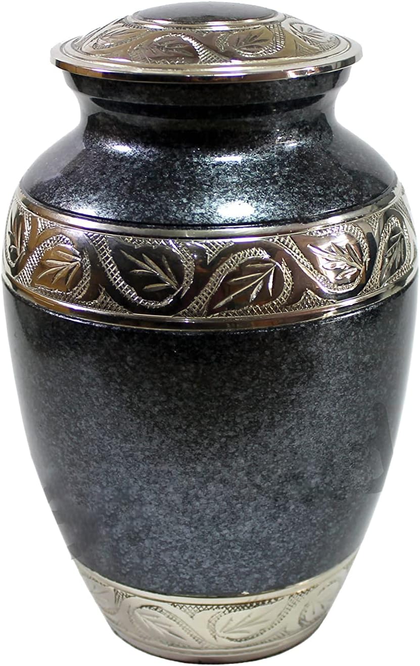 Engraved Brass Urn, Black