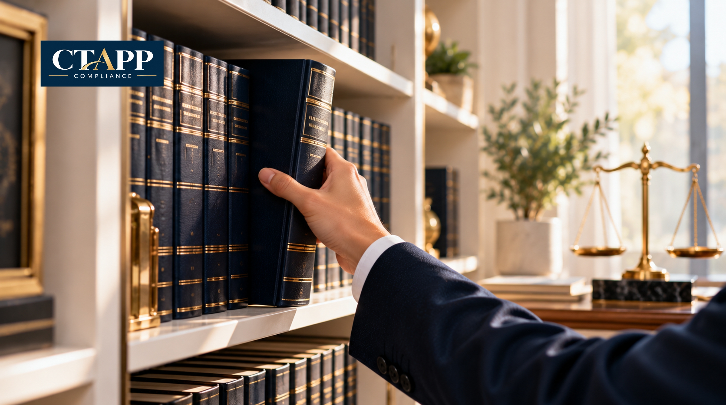Hand pulling a bound volume from a bright law library shelf Hand pulling a bound volume from a bright law library shelf