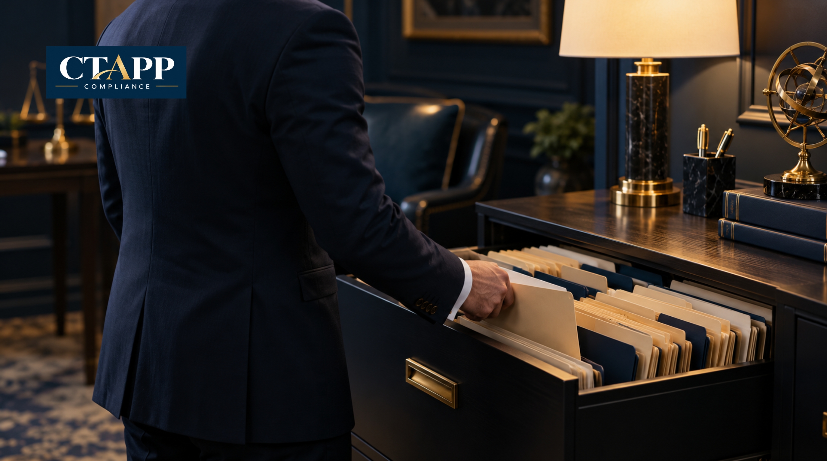 Professional reviewing a drawer of tabbed client trust folders Professional reviewing a drawer of tabbed client trust folders