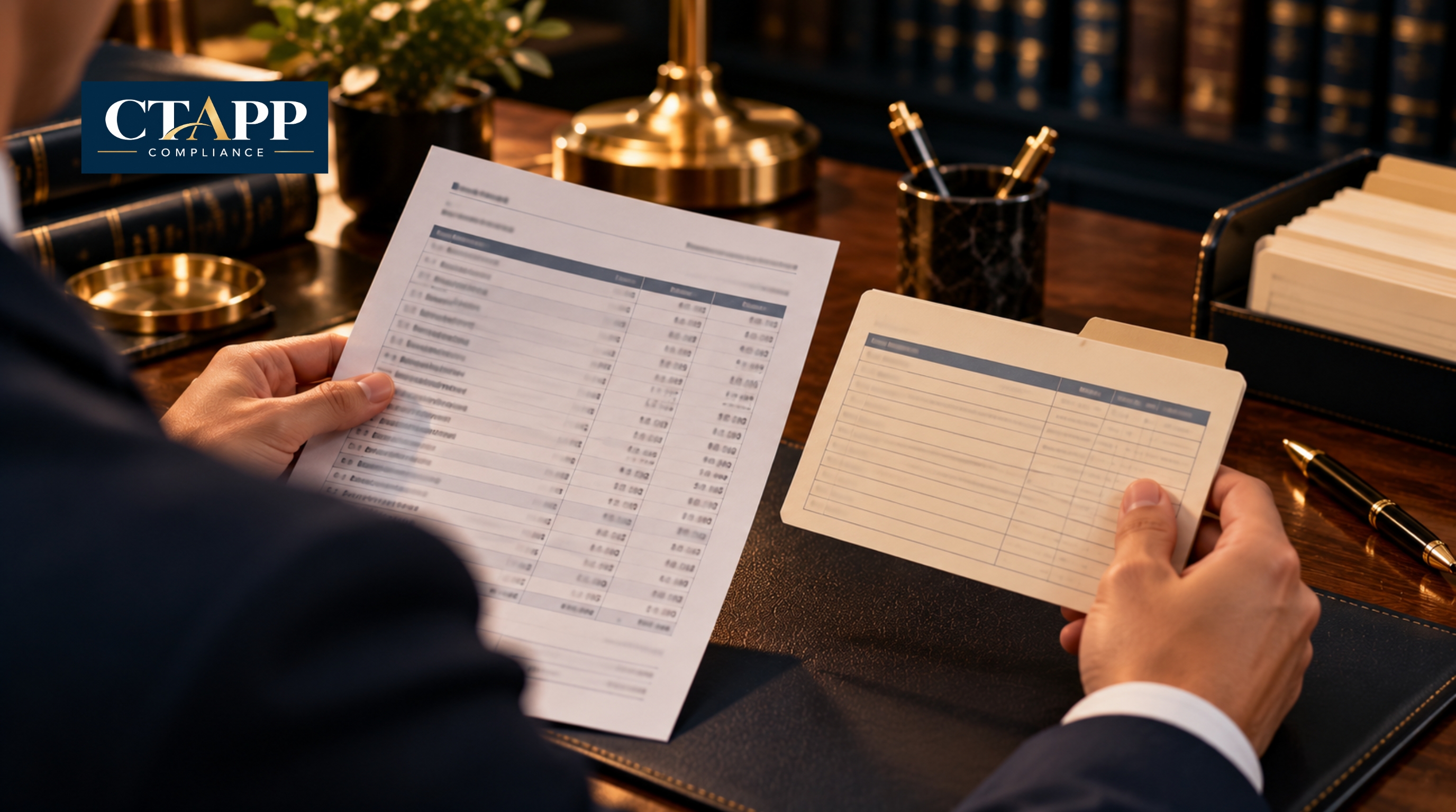 Professional comparing a client ledger card with a bank statement Professional comparing a client ledger card with a bank statement