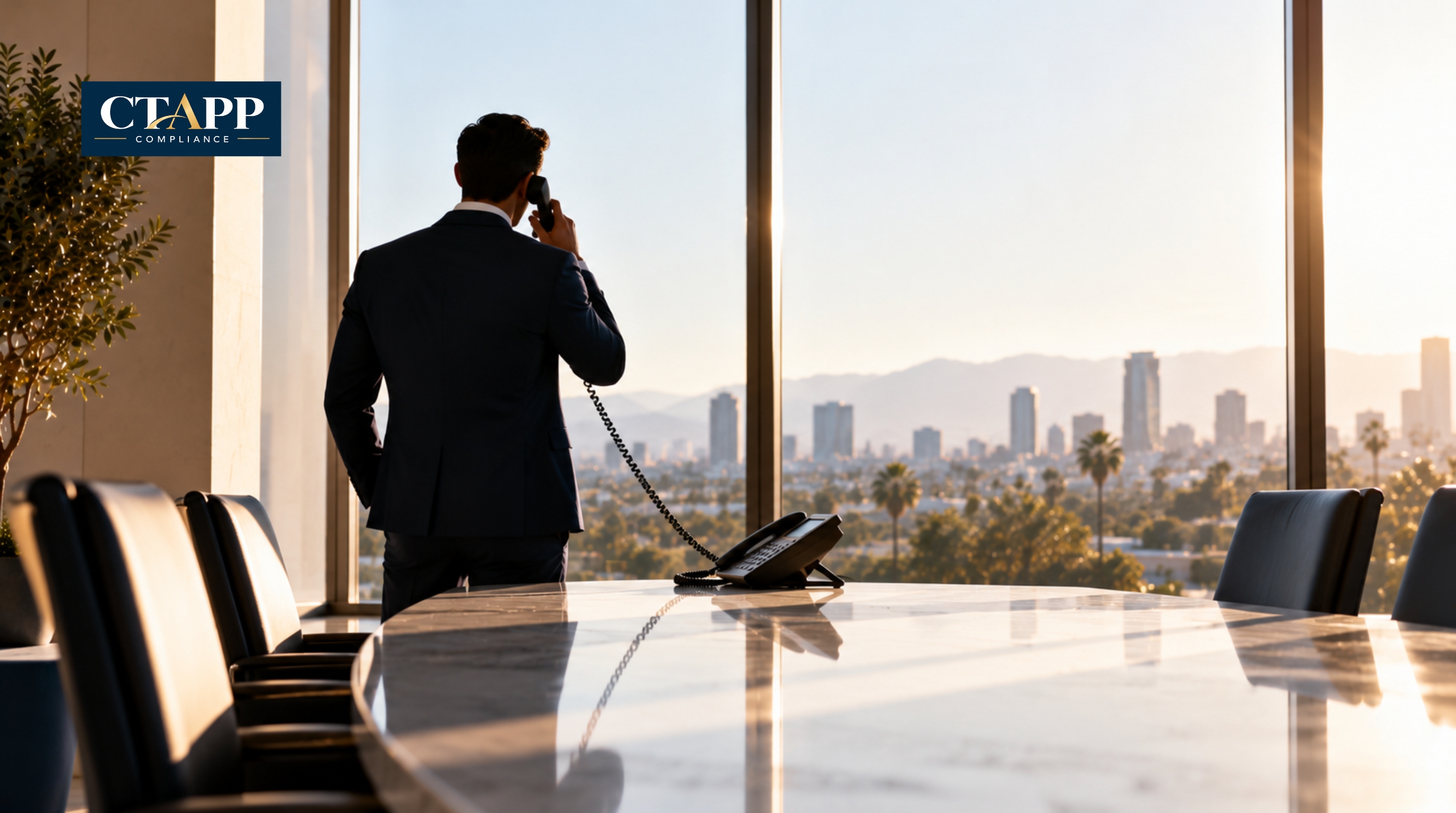 Silhouette of a professional on a phone call at a bright window
