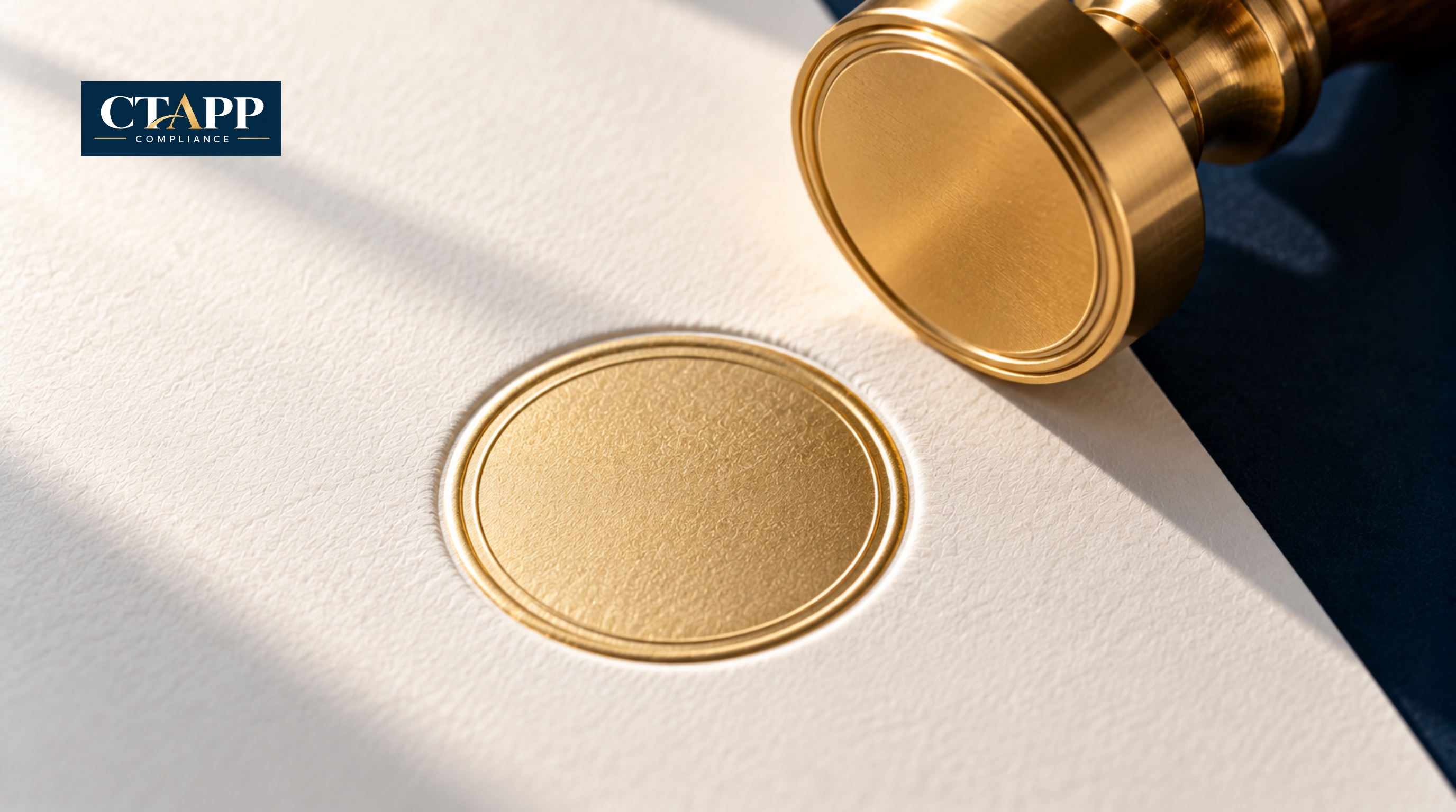Macro close-up of a gold embossed seal on a blank white sheet